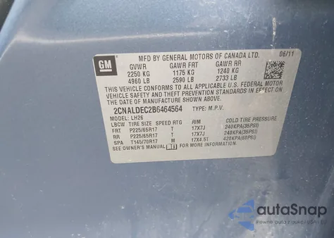 2011 Chevrolet Equinox Lt из США, поврежденный, VIN 02CNALDEC2B646456